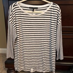 WHBM black and cream striped 3/4 sleeves top